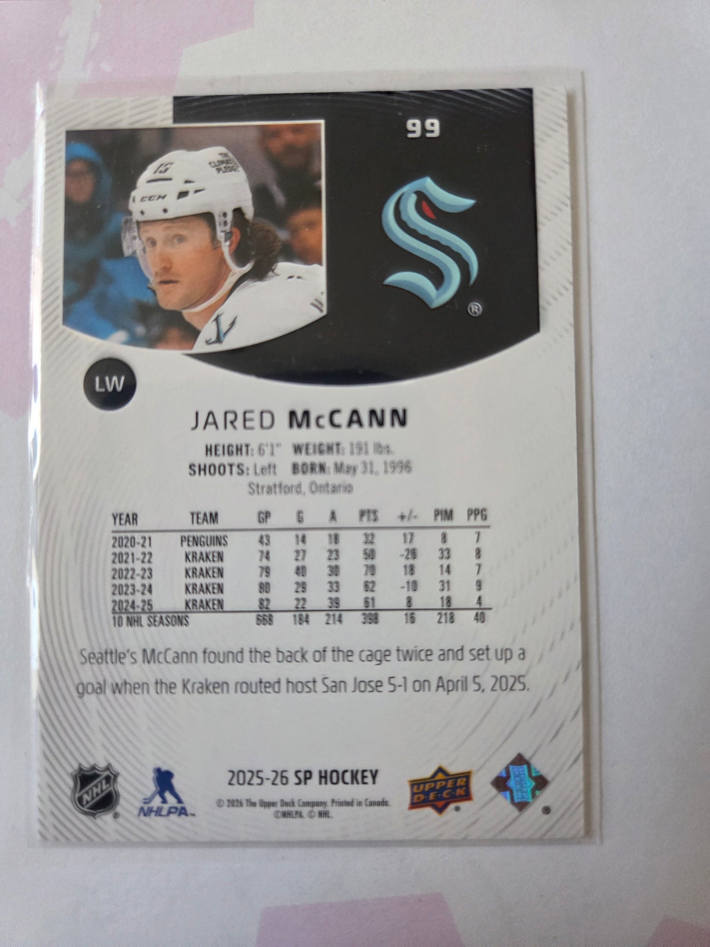 Jared McCann SP Hockey #99 [Seattle Kraken]