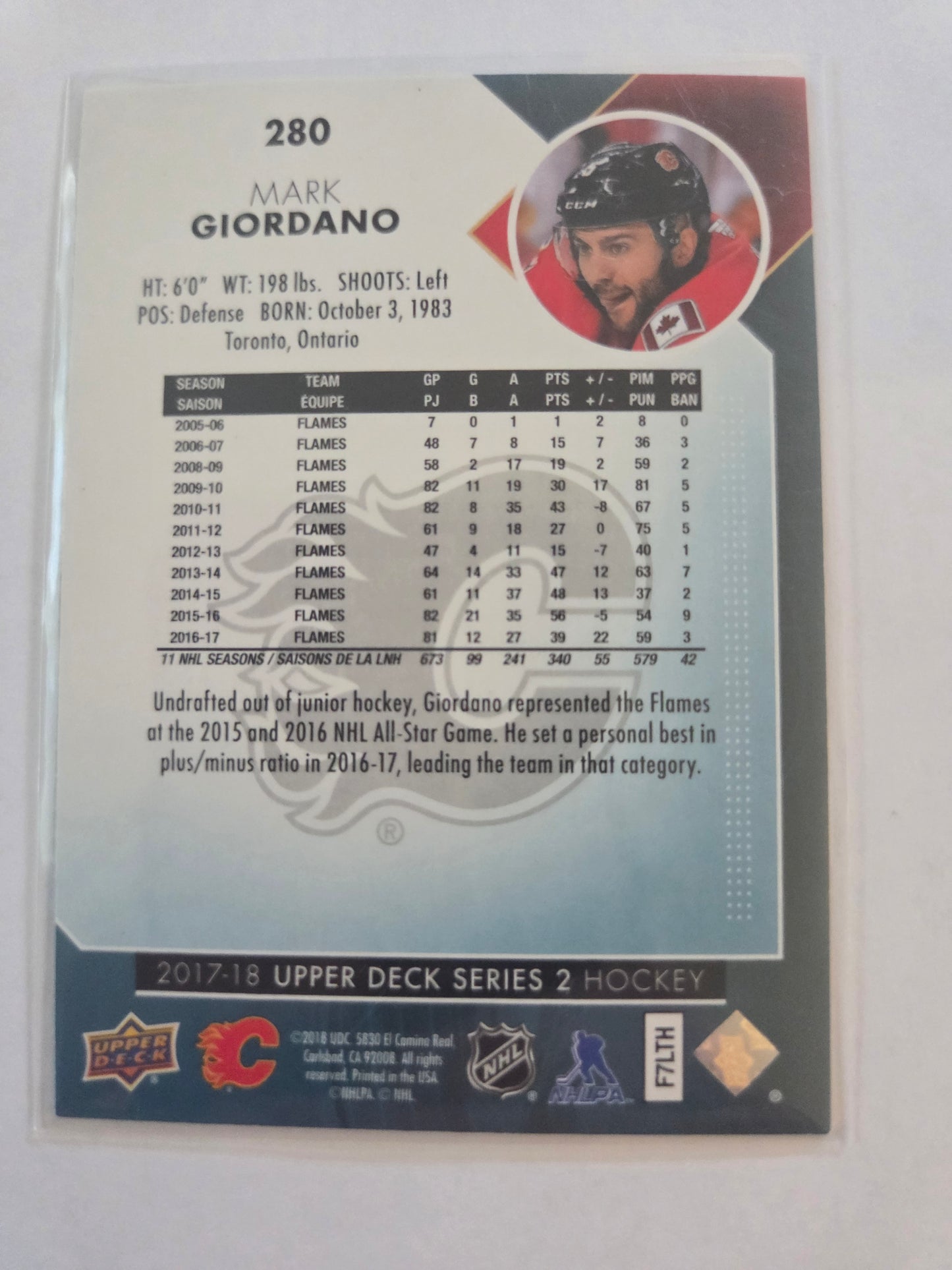 Mark Giordano Upper Deck Series 2 #280 [Calgary Flames]