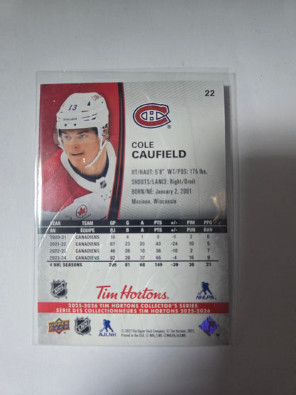 Cole Caufield Tim Hortons Upper Deck #22 [Montreal Canadians]