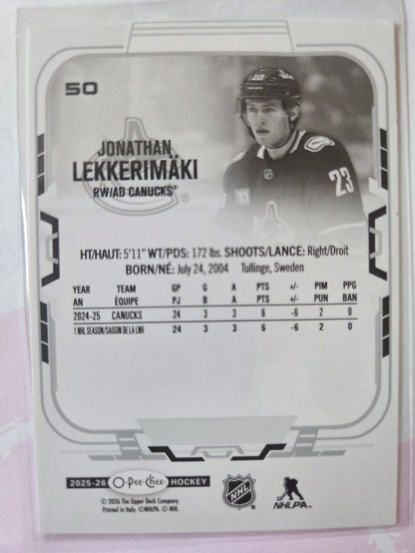 Jonathan Lekkerimäki O-Pee-Chee Hockey #50 [Vancouver Canucks]
