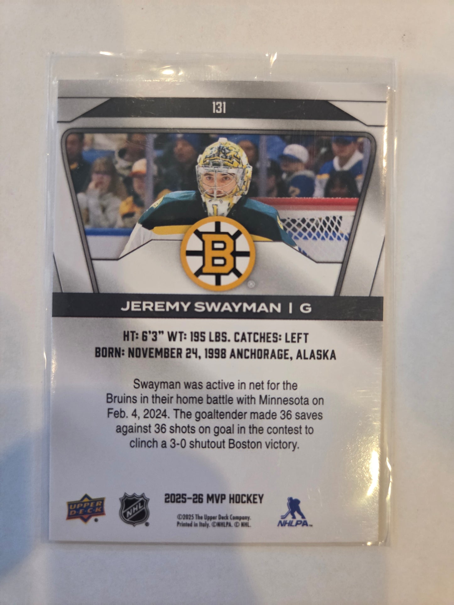 Jeremy Swayman Upper Deck MVP Hockey #131 [Boston Bruins]