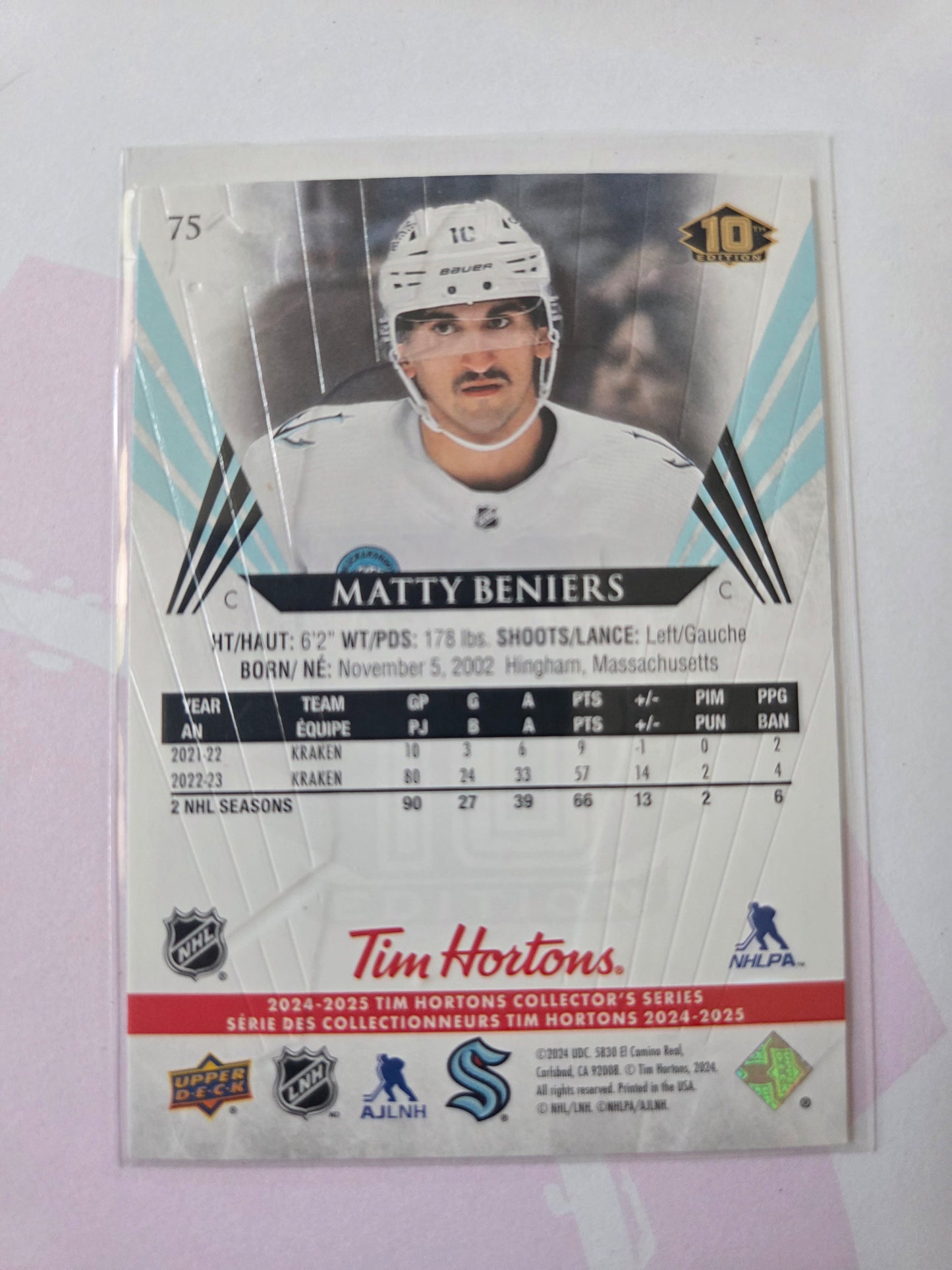 Matty Beniers Upper Deck 10th Edition #75 [Seattle Kraken]