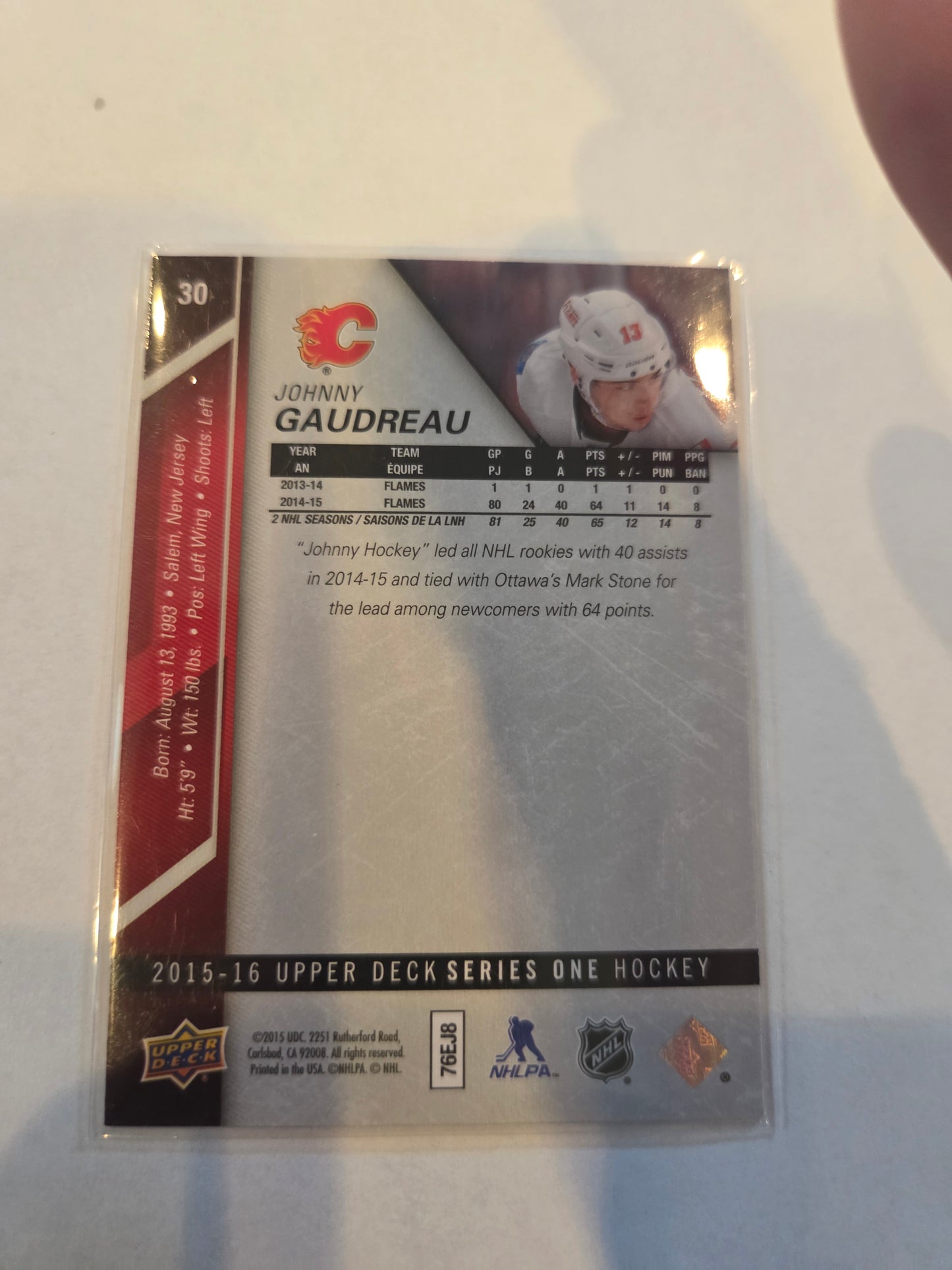 Johnny Gaudreau Upper Deck Series One #30 [Calgary Flames]