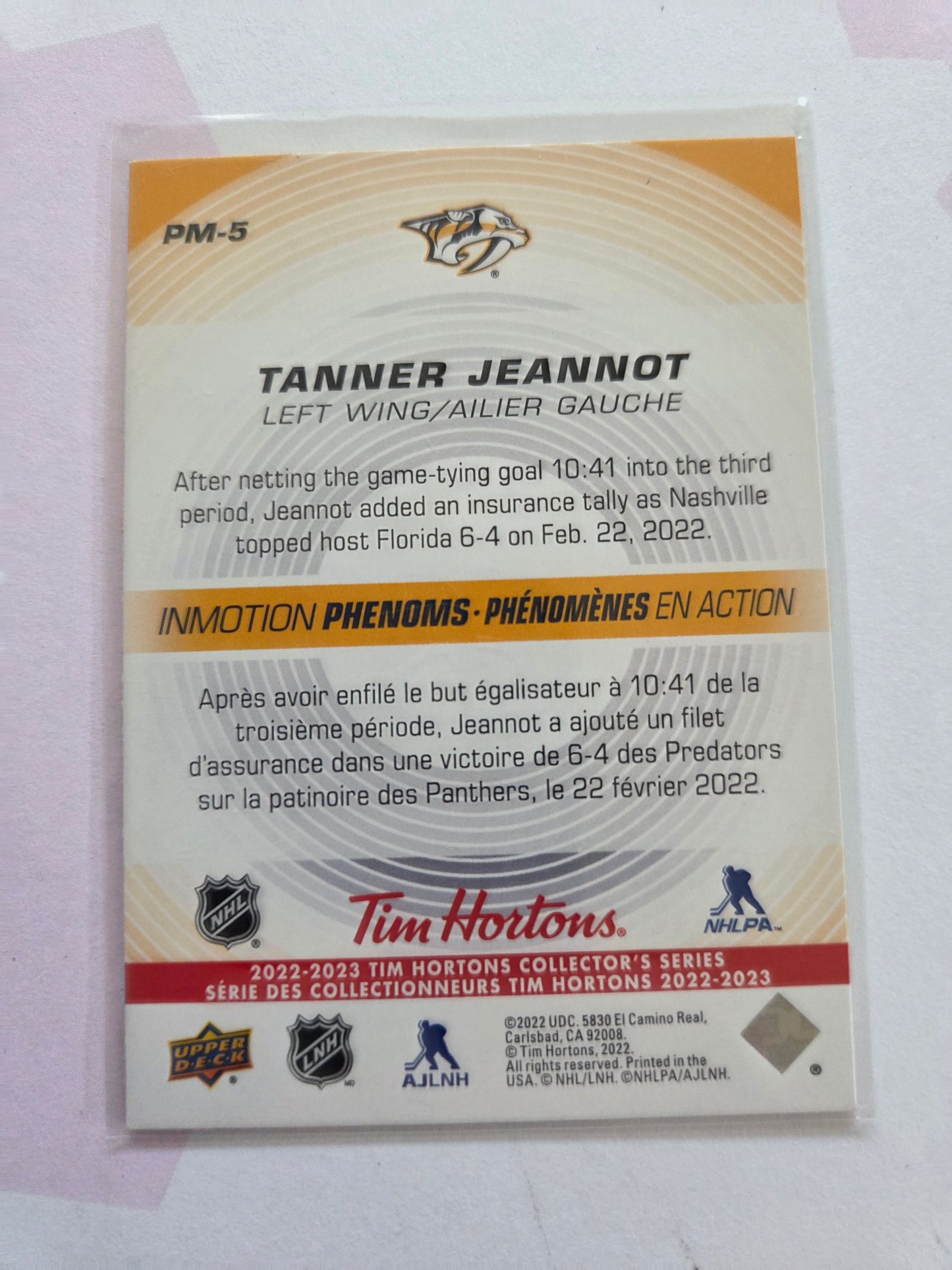 Tanner Jeannot Upper Deck Inmotion Phenoms [Nashville Predators]