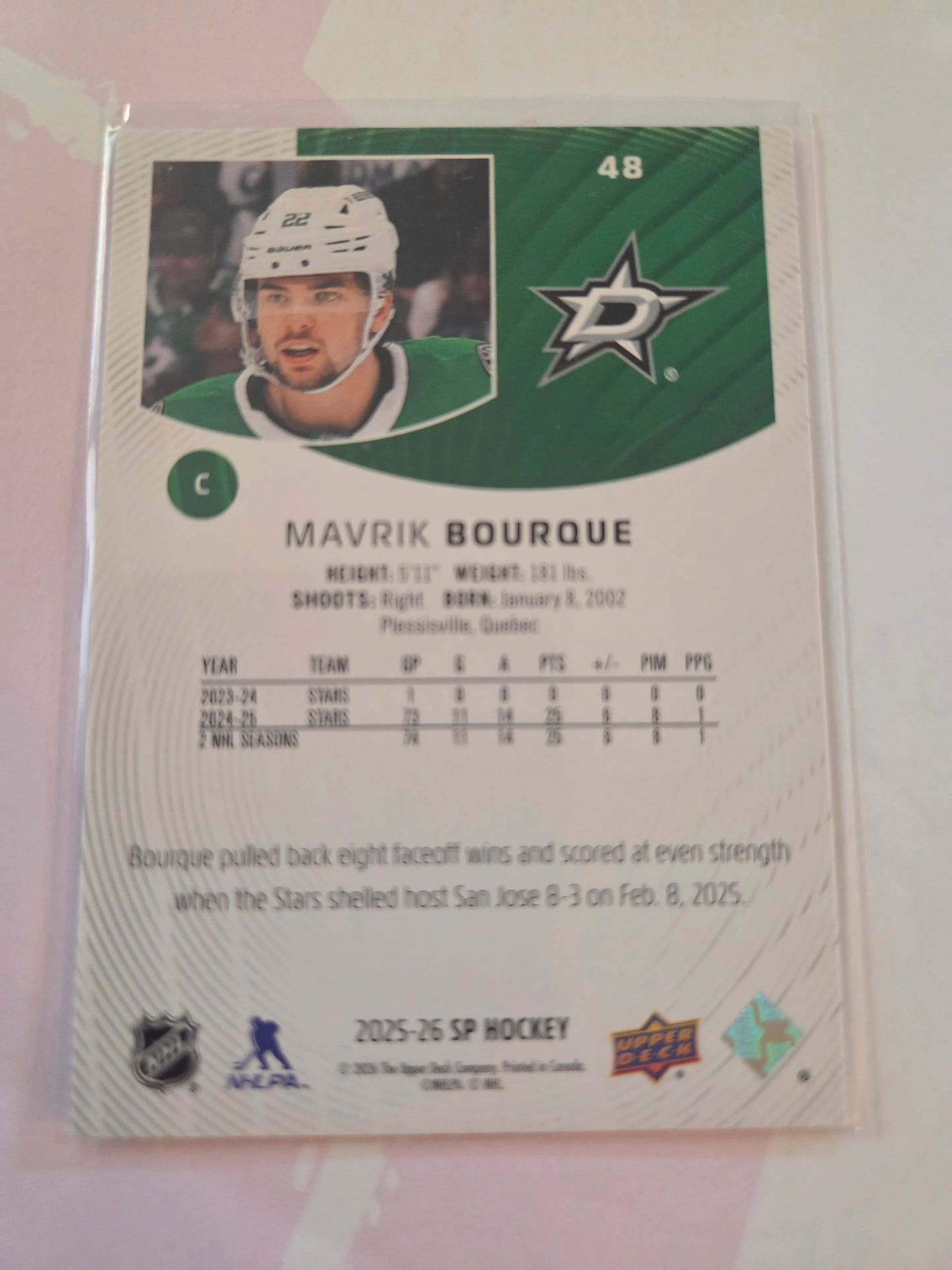 Mavrik Bourque SP Hockey #48 [Dallas Stars]