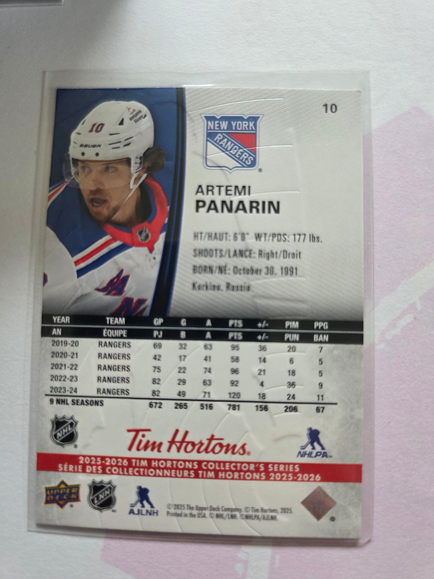 Artemi Panarin Upper Deck Tim Hortons #10 [New York Rangers]
