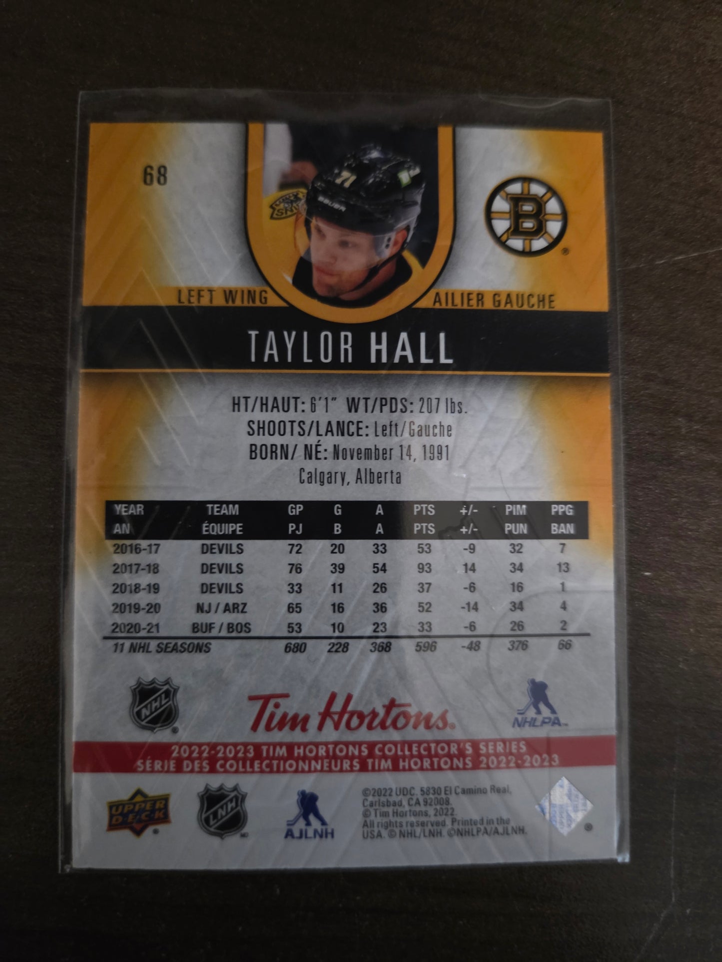 Taylor Hall Tim Hortons Upper Deck #68 [Boston Bruins]