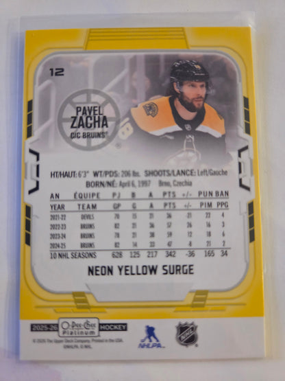 Pavel Zacha O-Pee-Chee Platinum Hockey Neon Yellow Surge #12 [Boston Bruins]