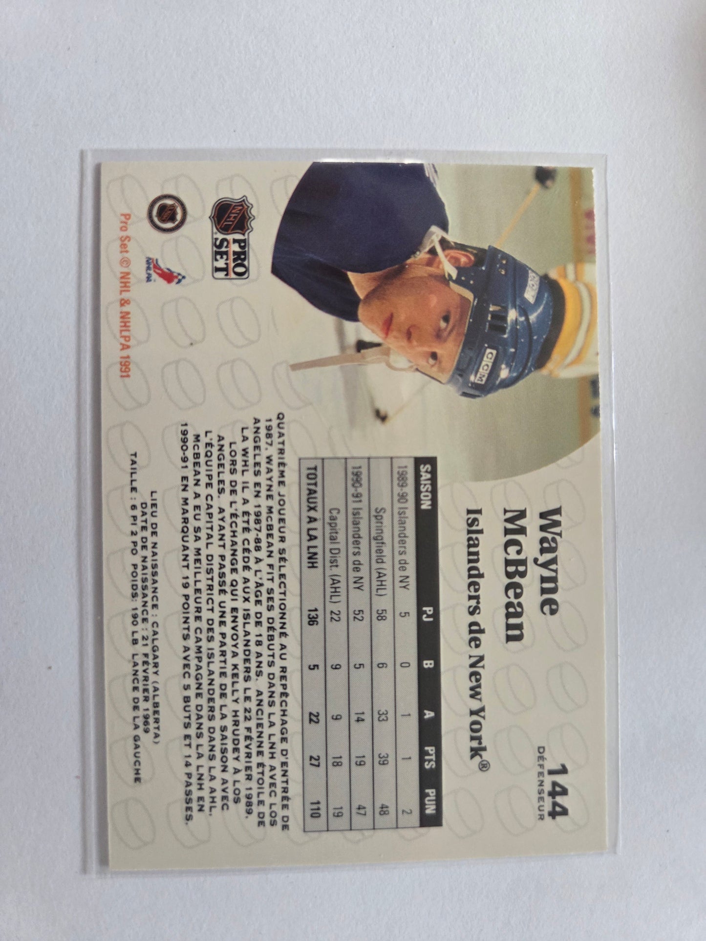 Wayne McBean French NHL Pro Set #144 [New York Islanders]