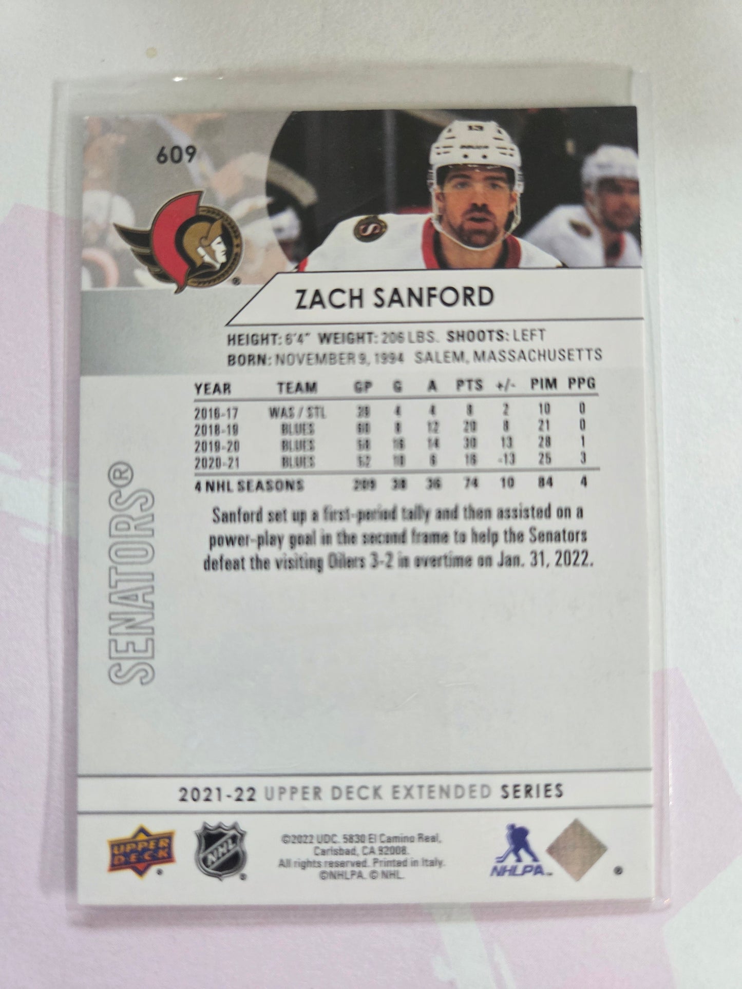 Zach Sanford Upper Deck Extended Series #609 [Ottawa Senators]