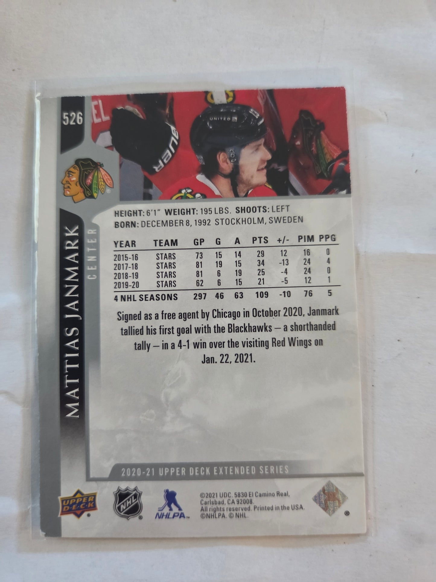 Mattias Janmark Upper Deck Extended Series #526 [Chicago Blackhawks]