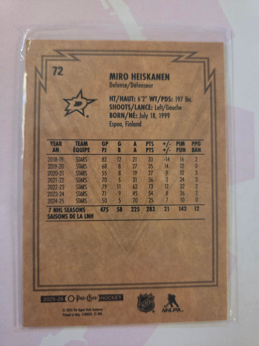 Miro Heiskanen O-Pee-Chee Hockey #72 [Dallas Stars]