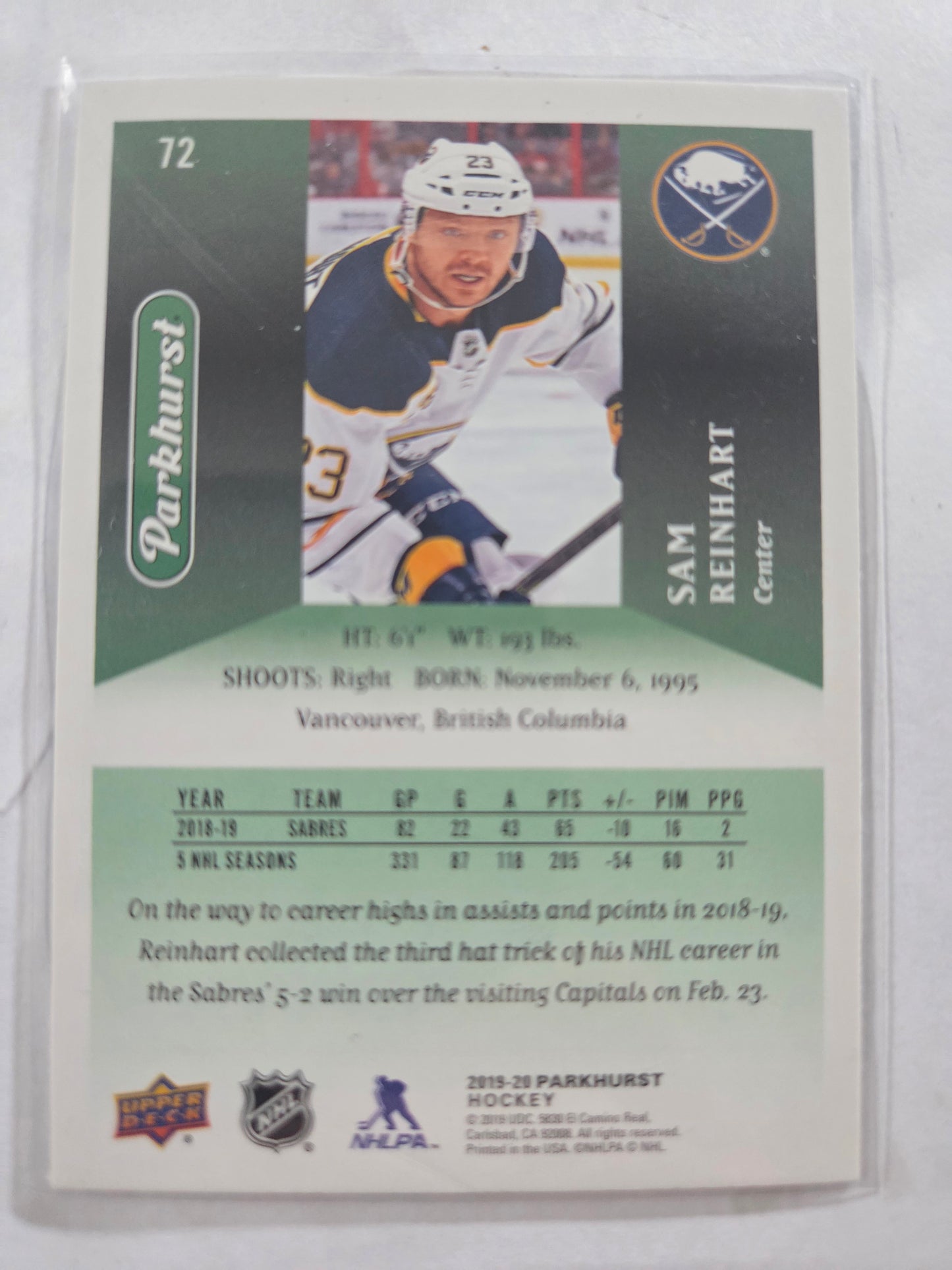 Sam Reinhart Parkhurst Hockey #72 [Buffalo Sabres]