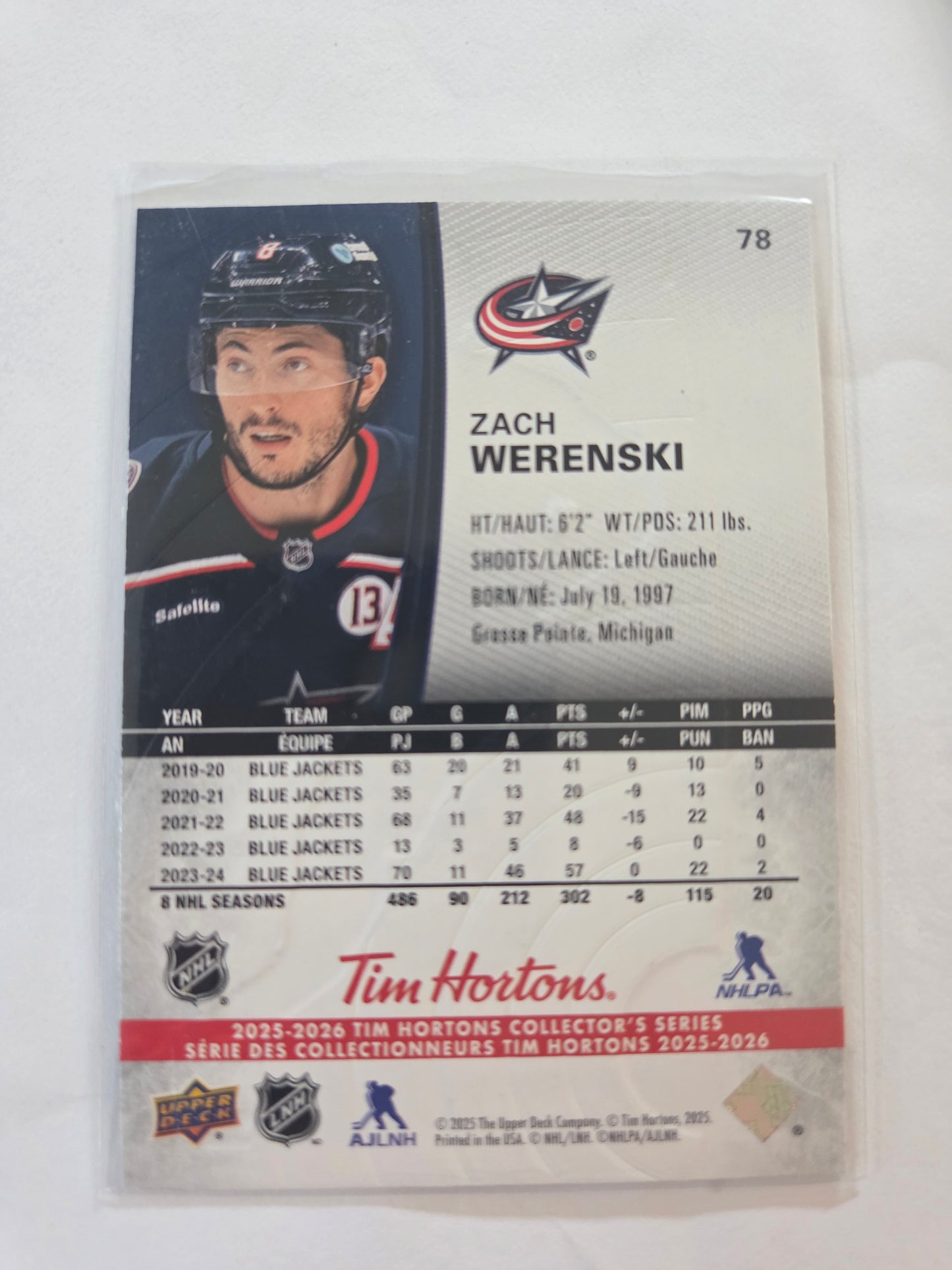 Zach Werenski Upper Deck Tim Hortons #78 [Columbus Blue Jackets]