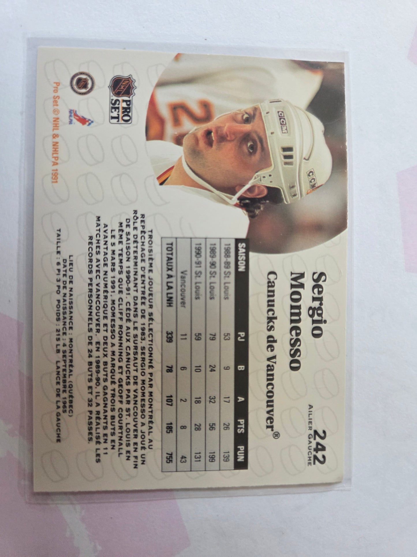 Sergio Momesso French NHL Pro Set #242 [Vancouver Canucks]