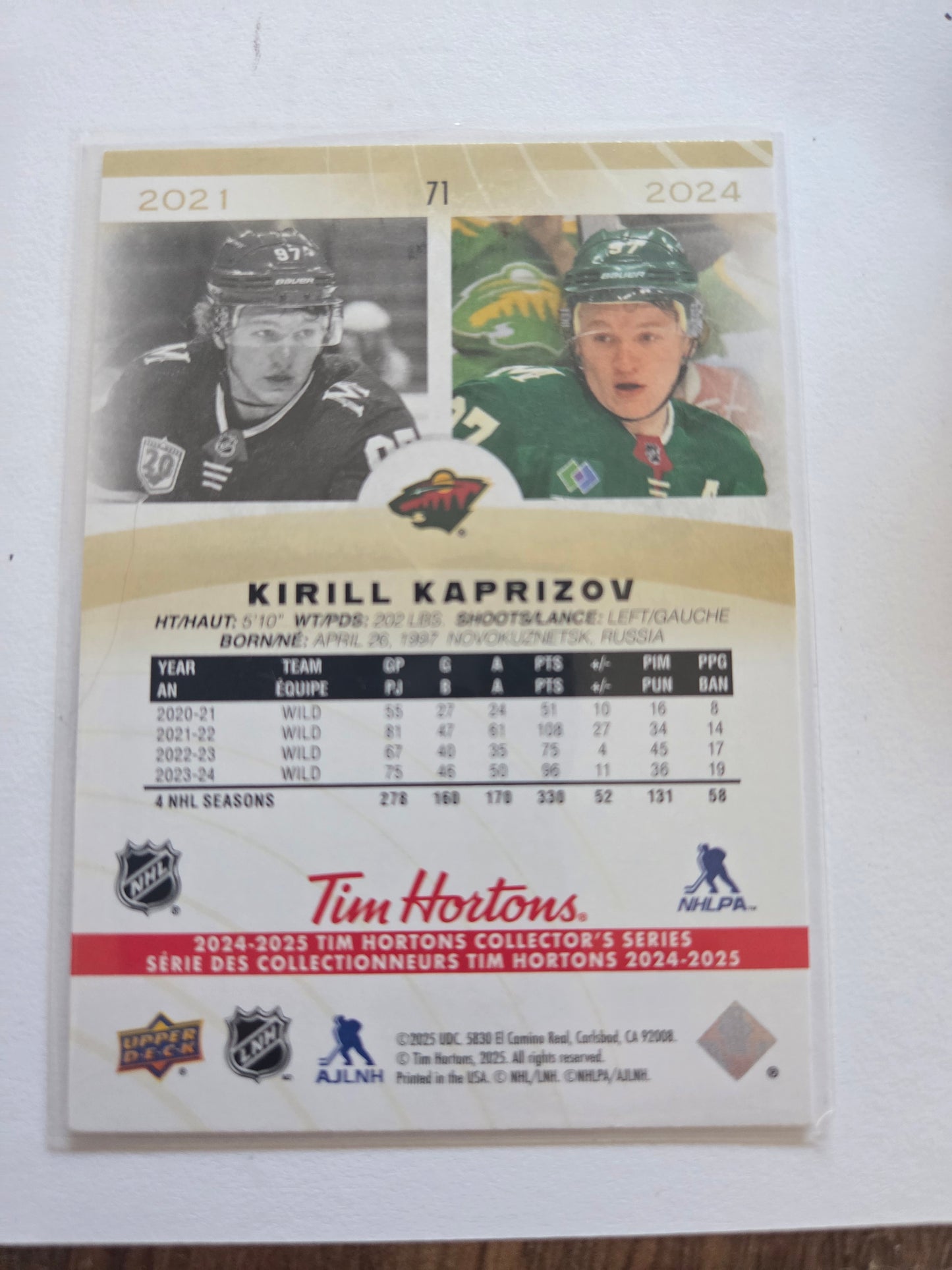 Krill Kaprizov Tim Hortons Upper Deck #71 [Minnesota Wild]