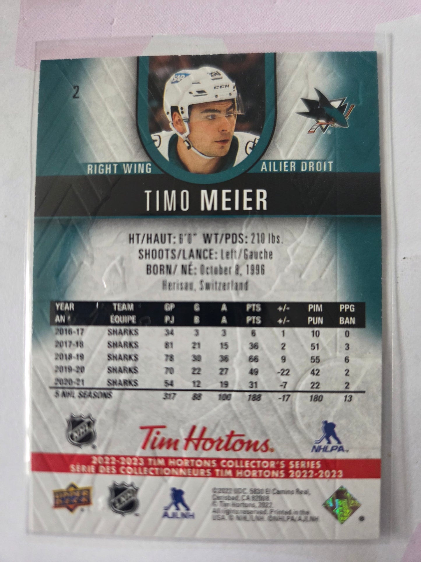 Timo Meier Upper Deck Tim Hortons #2 [San Jose Sharks]