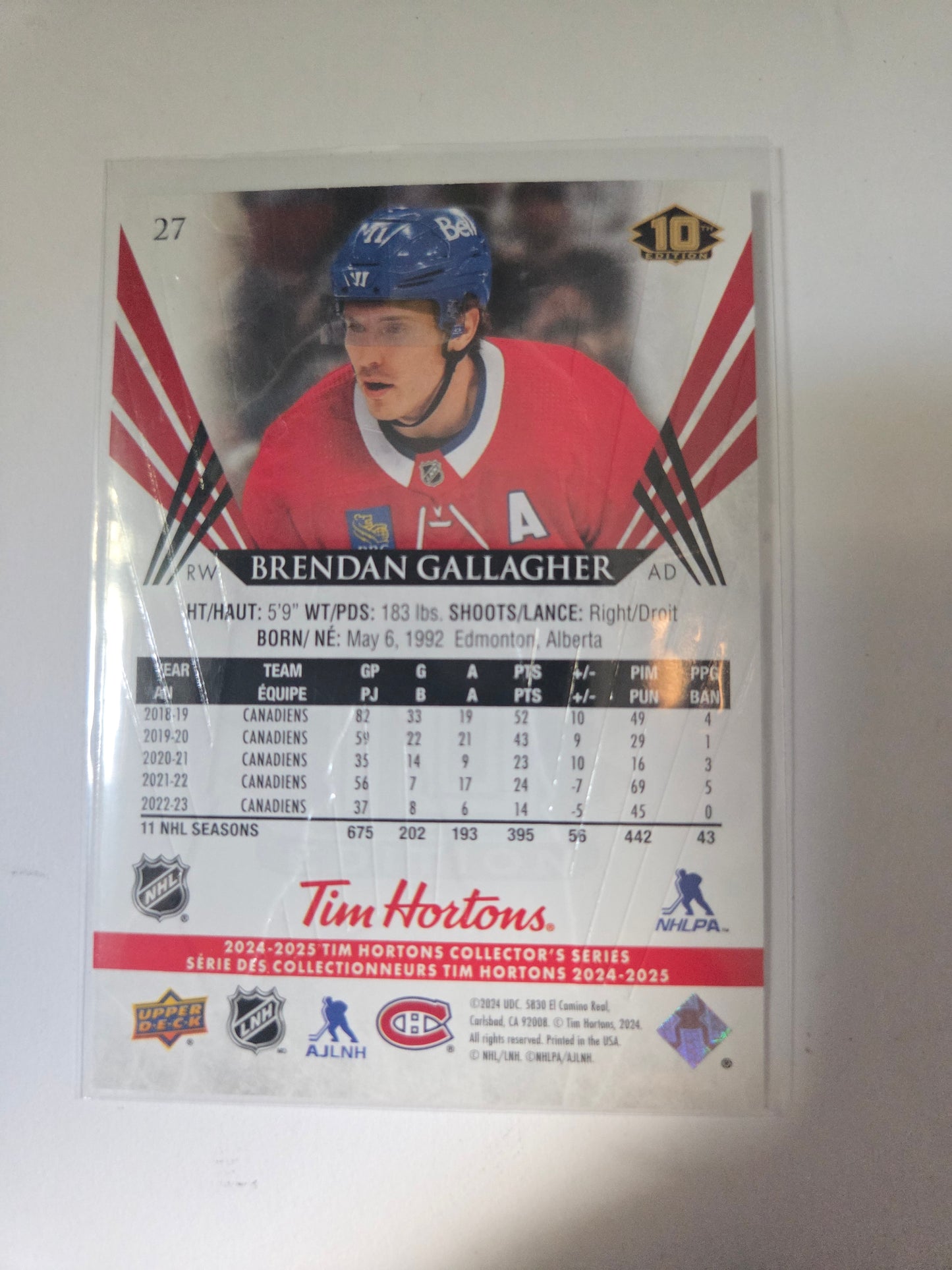 Brendan Gallagher Upper Deck 10th Edition #27 [Montreal Canadians]