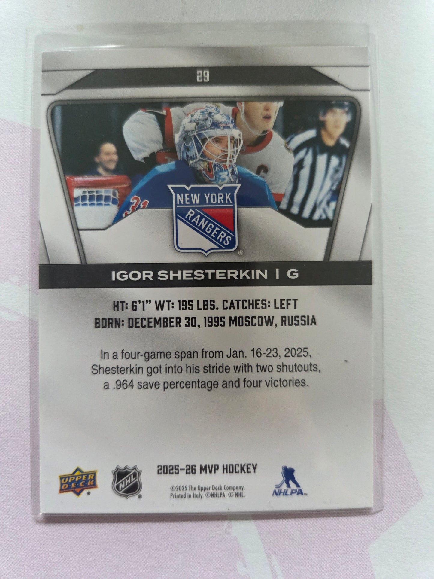 Igor Shesterkin Upper Deck MVP Hockey #29 [New York Rangers]