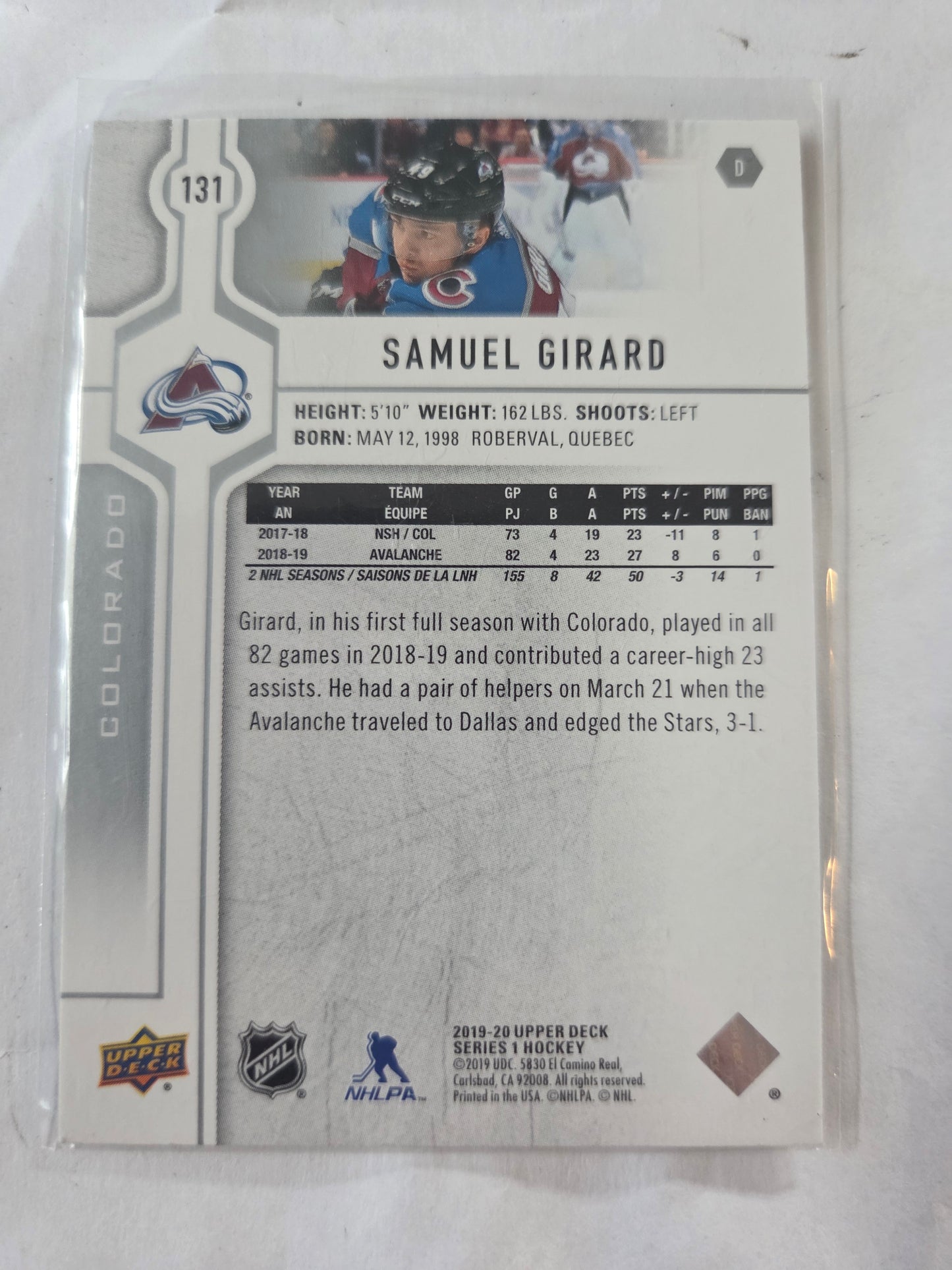 Samuel Girard Upper Deck Series 1 #131 [Colorado Avalanche]
