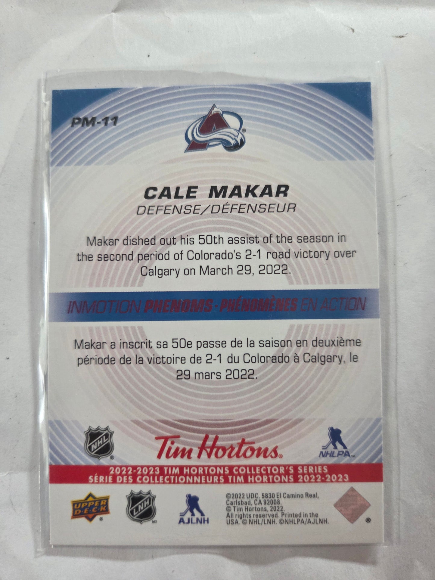 Cale Makar Upper Deck Inmotion Phenoms [Colorado Avalanche]