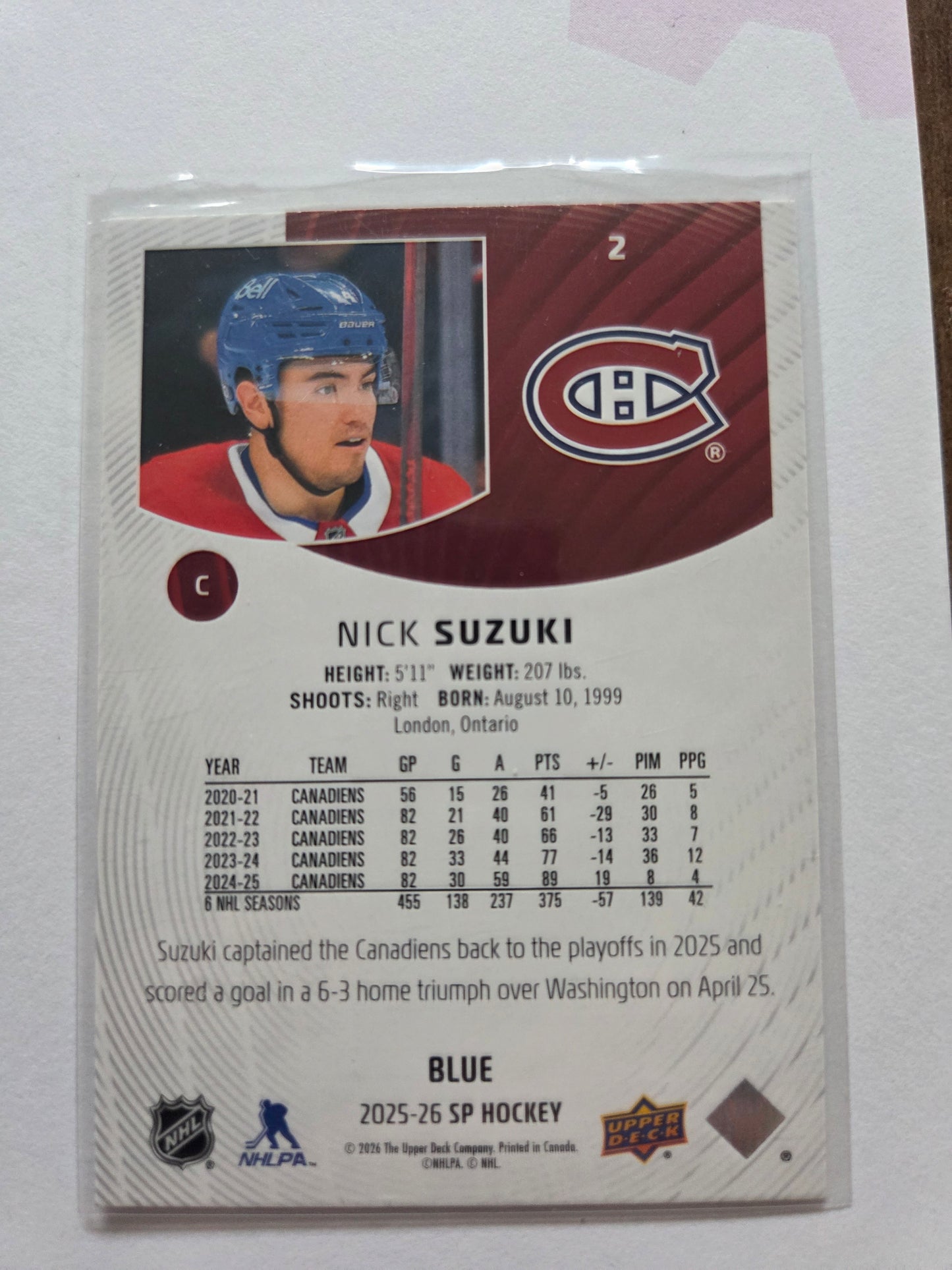 Nick Suzuki Blue SP Hockey #2 [Montreal Canadians]