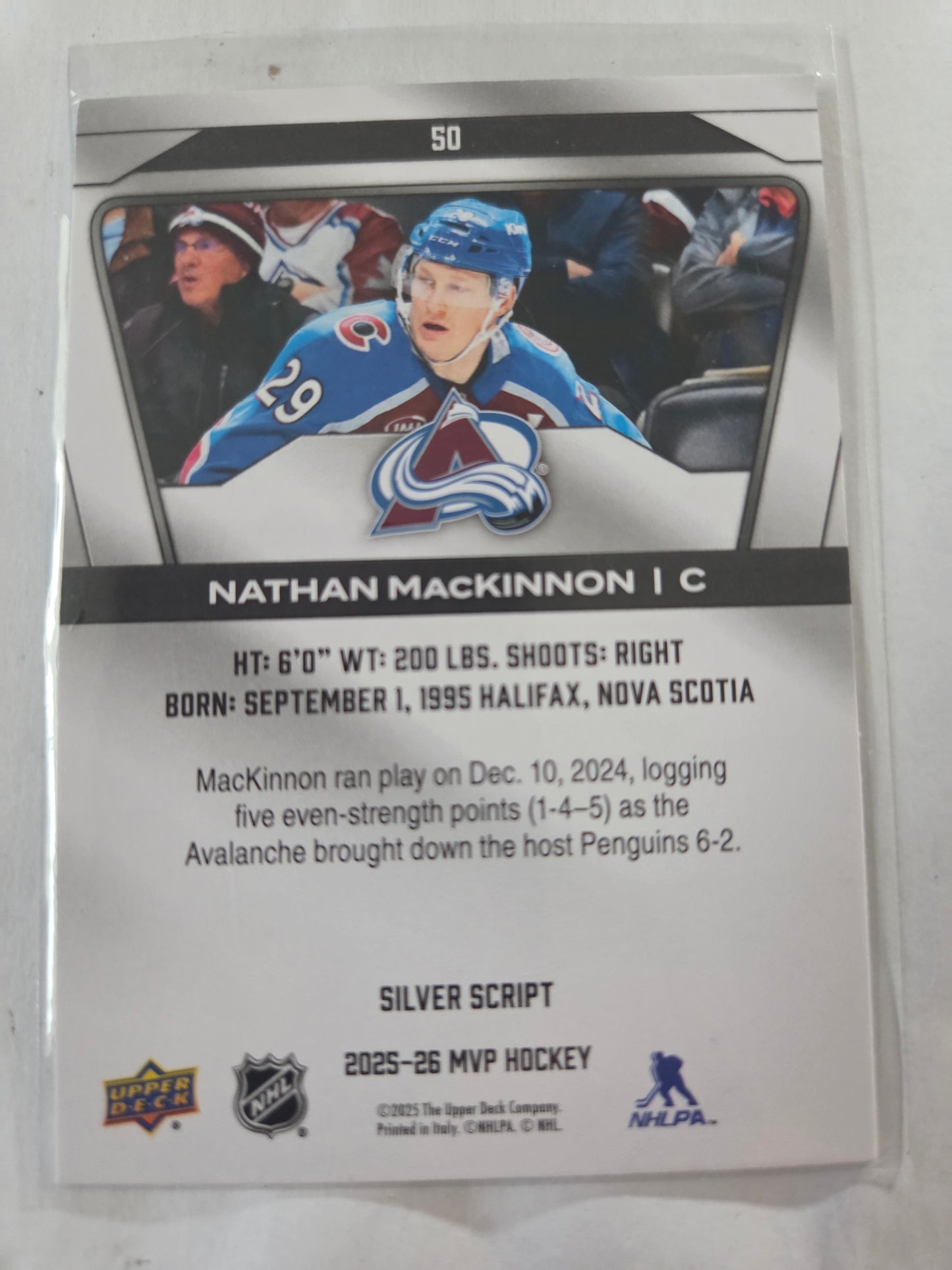 Nathan MacKinnon Upper Deck MVP Hockey Signed Silver Script #50 [Colorado Avalanche]