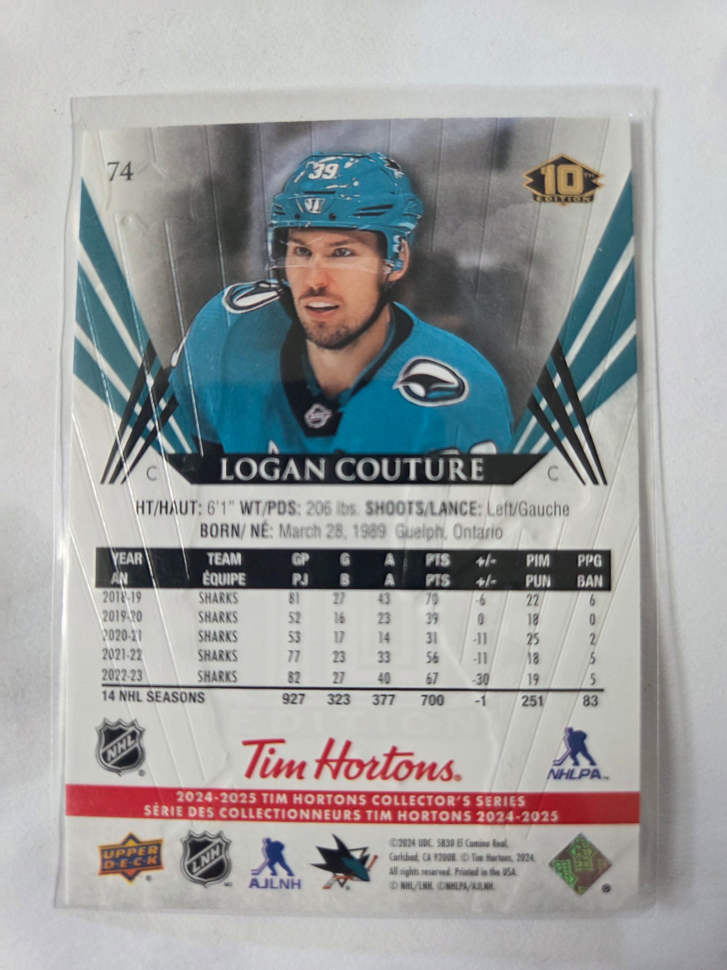Logan Couture Upper Deck 10th Edition #74 [San Jose Sharks]