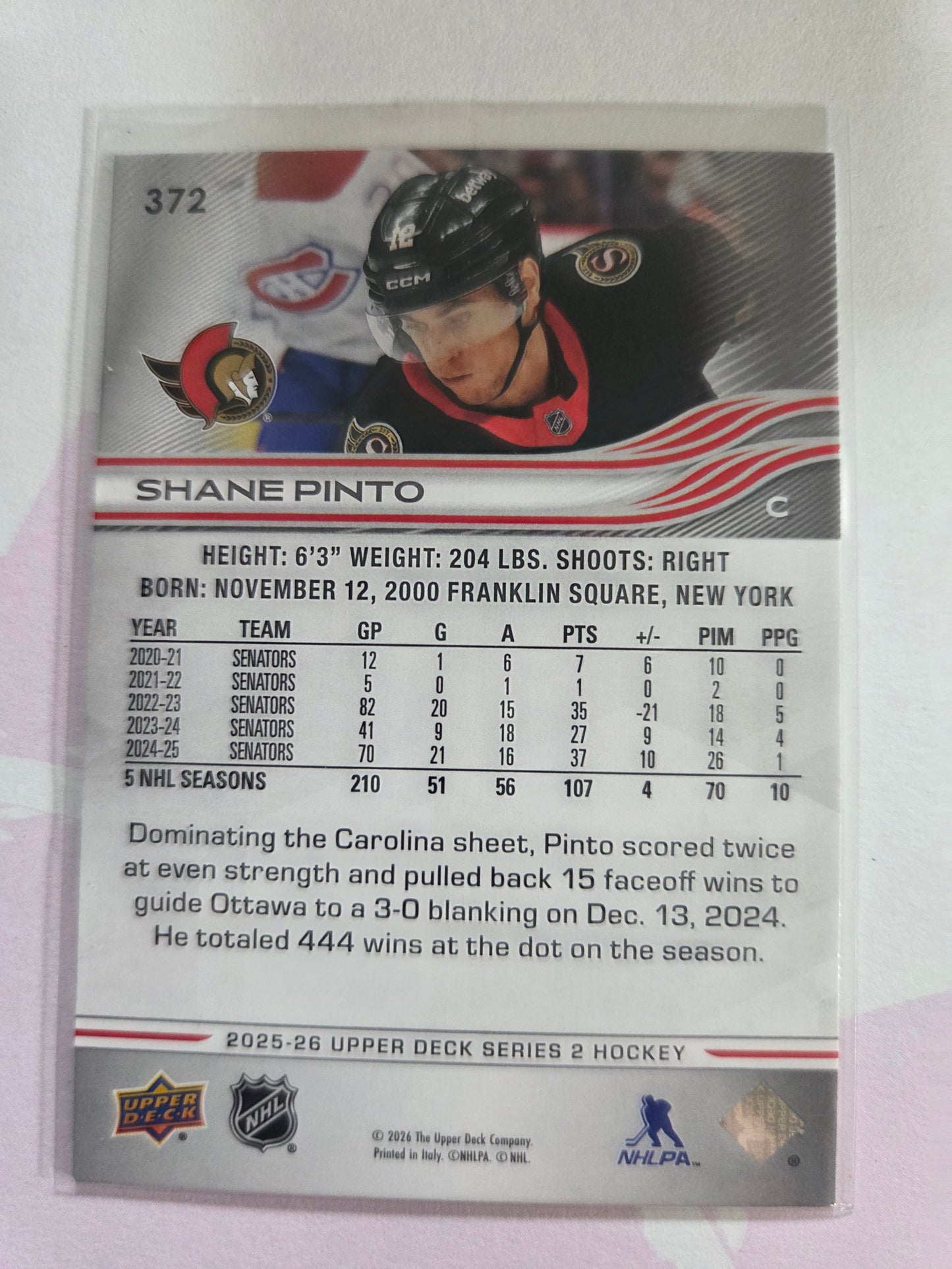 Shane Pinto Upper Deck Series 2 #372 [Ottawa Senators]