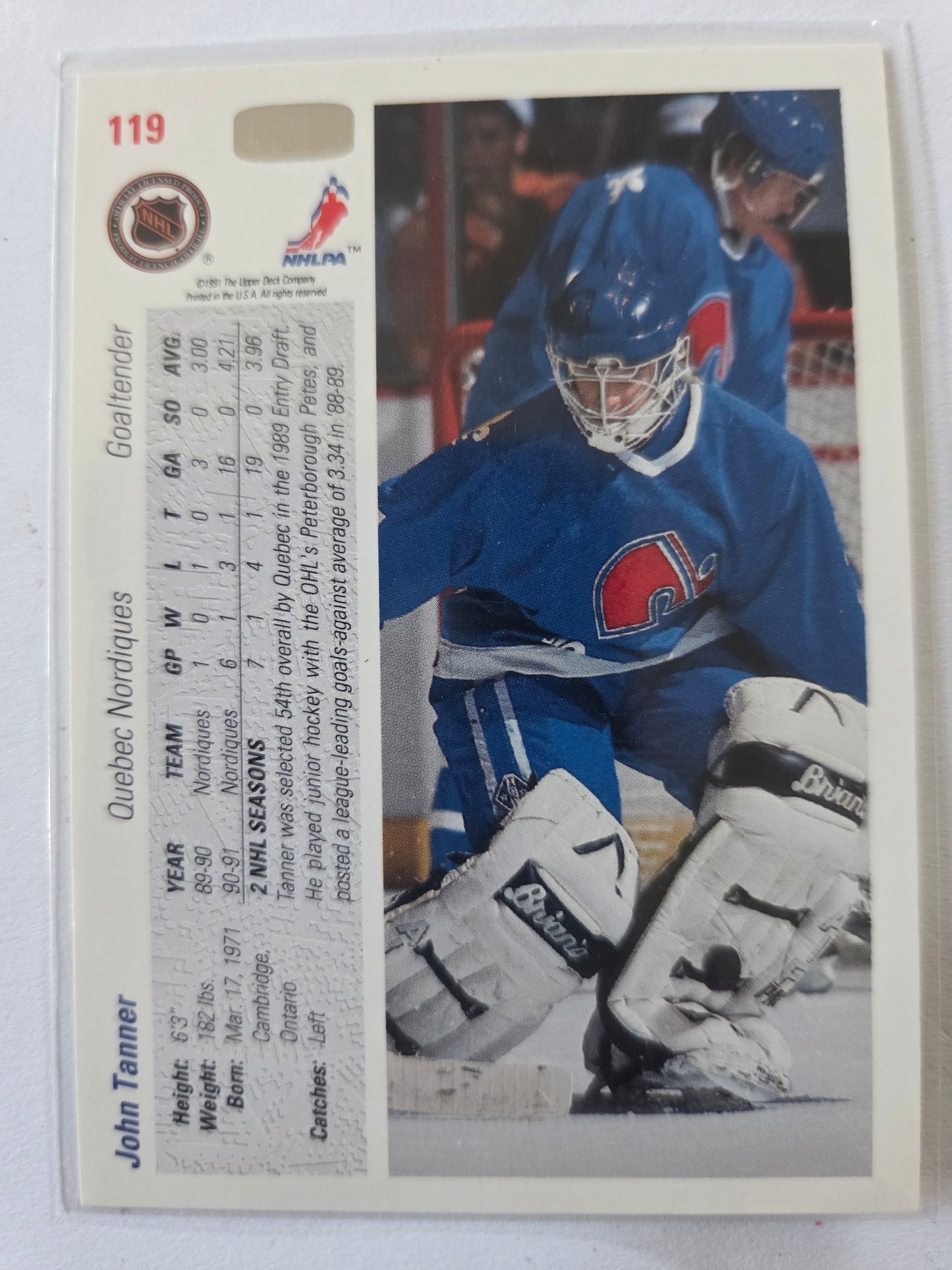 Josh Tanner 91-92 Upper Deck #119 [Quebec Nordiques]