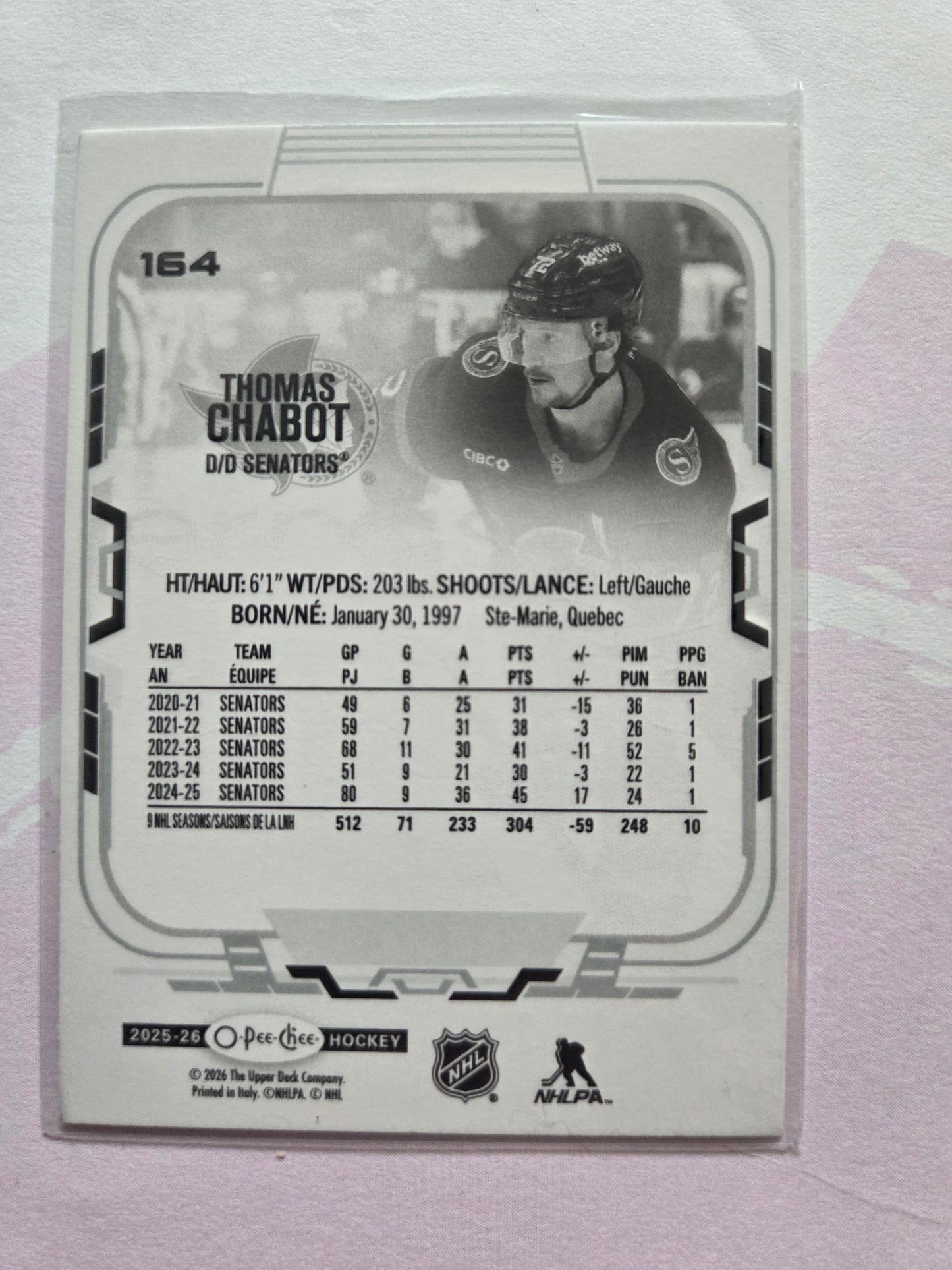 Thomas Chabot O-Pee-Chee Hockey #164 [Ottawa Senators]