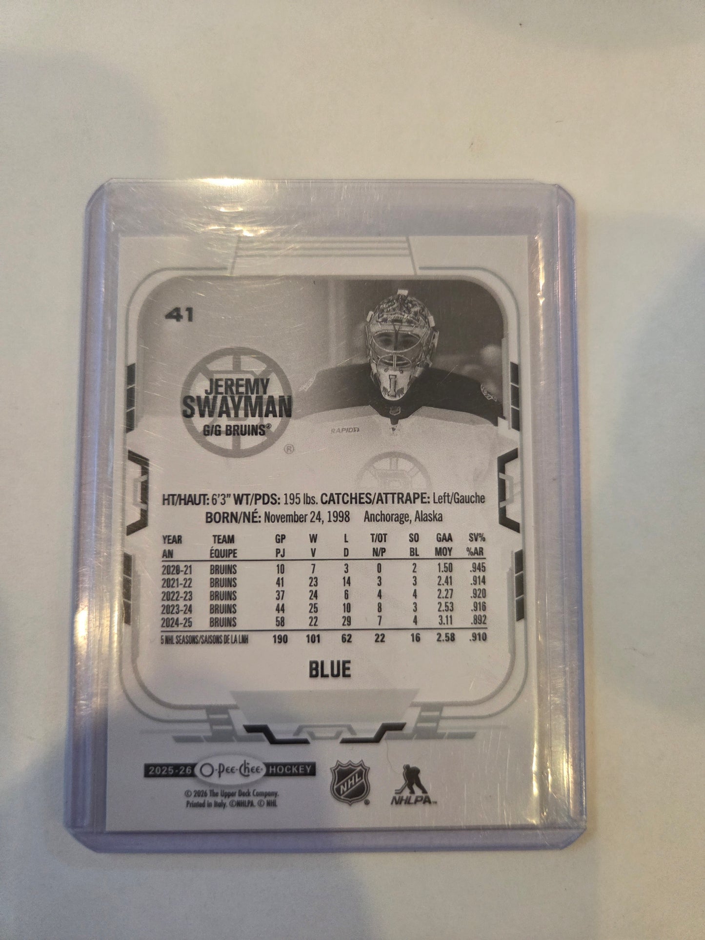 Jeremy Swayman Blue O-Pee-Chee Hockey #41 [Boston Bruins]