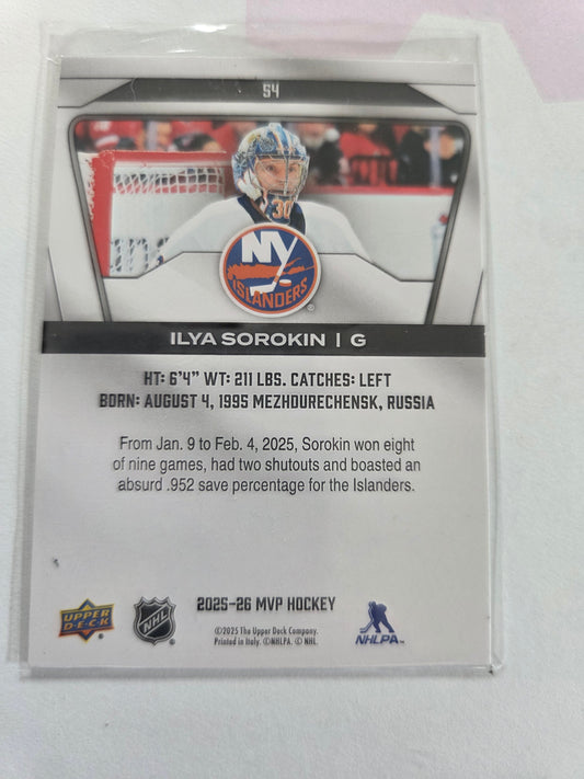 Ilya Sorokin Upper Deck MVP Hockey #54 [New York Islanders]