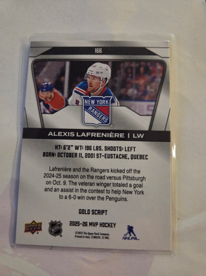 Alex Lafrenière Upper Deck MVP Hockey Signed Gold Script #166 [New York Rangers]