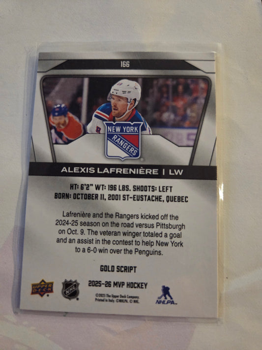 Alex Lafrenière Upper Deck MVP Hockey Signed Gold Script #166 [New York Rangers]