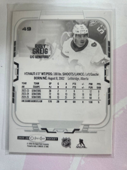 Ridley Greig O-Pee-Chee Hockey #49 [Ottawa Senators]