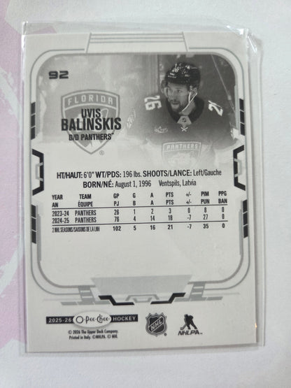 Uvis Balinskis O-Pee-Chee Hockey #92 [Florida Panthers]