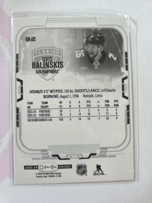 Uvis Balinskis O-Pee-Chee Hockey #92 [Florida Panthers]