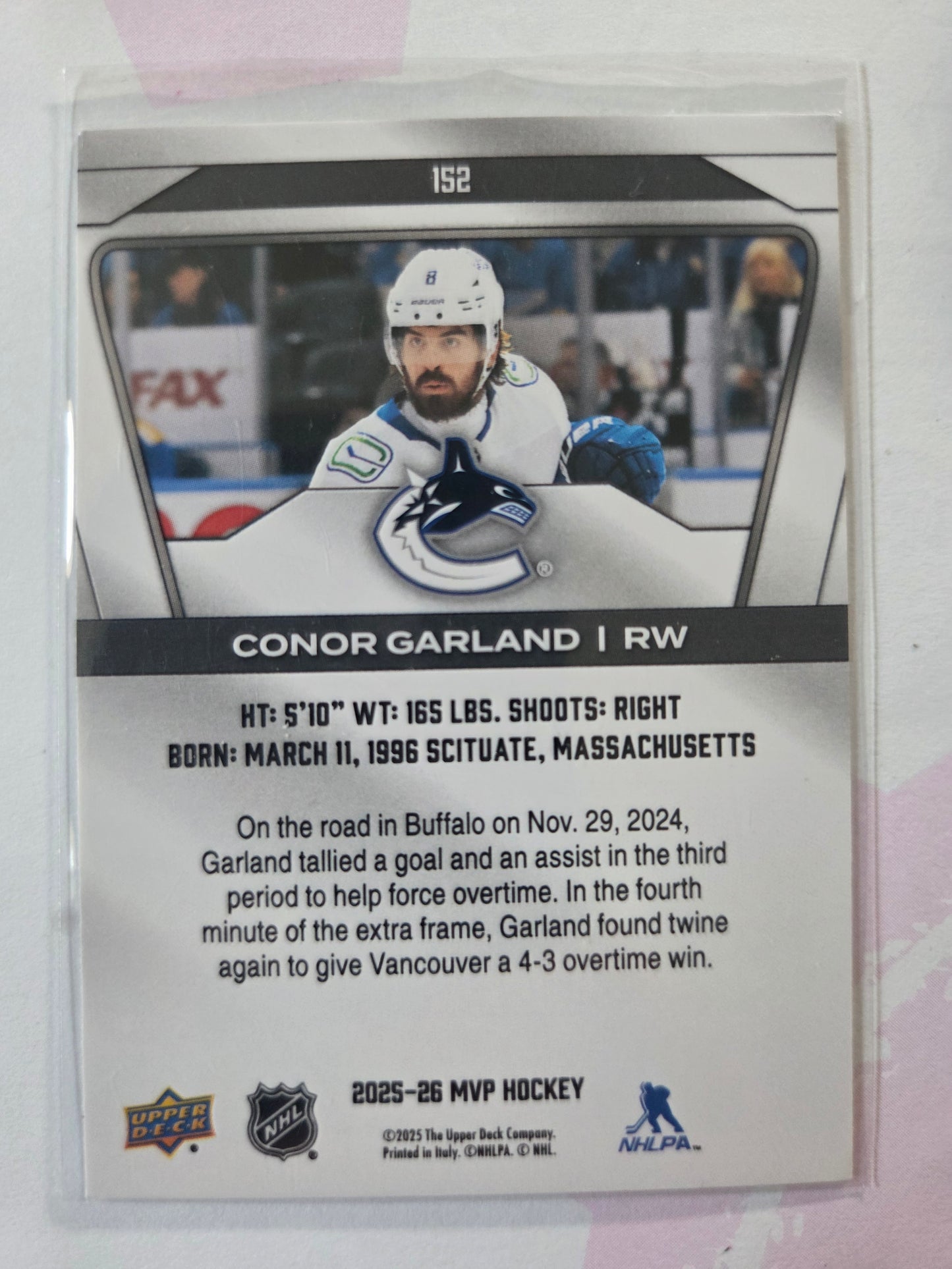 Conor Garlund Upper Deck MVP Hockey #152 [Vancouver Canucks]
