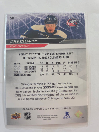 Cole Sillinger [Upper Deck Series 1 #58 [Columbus Blue Jackets]