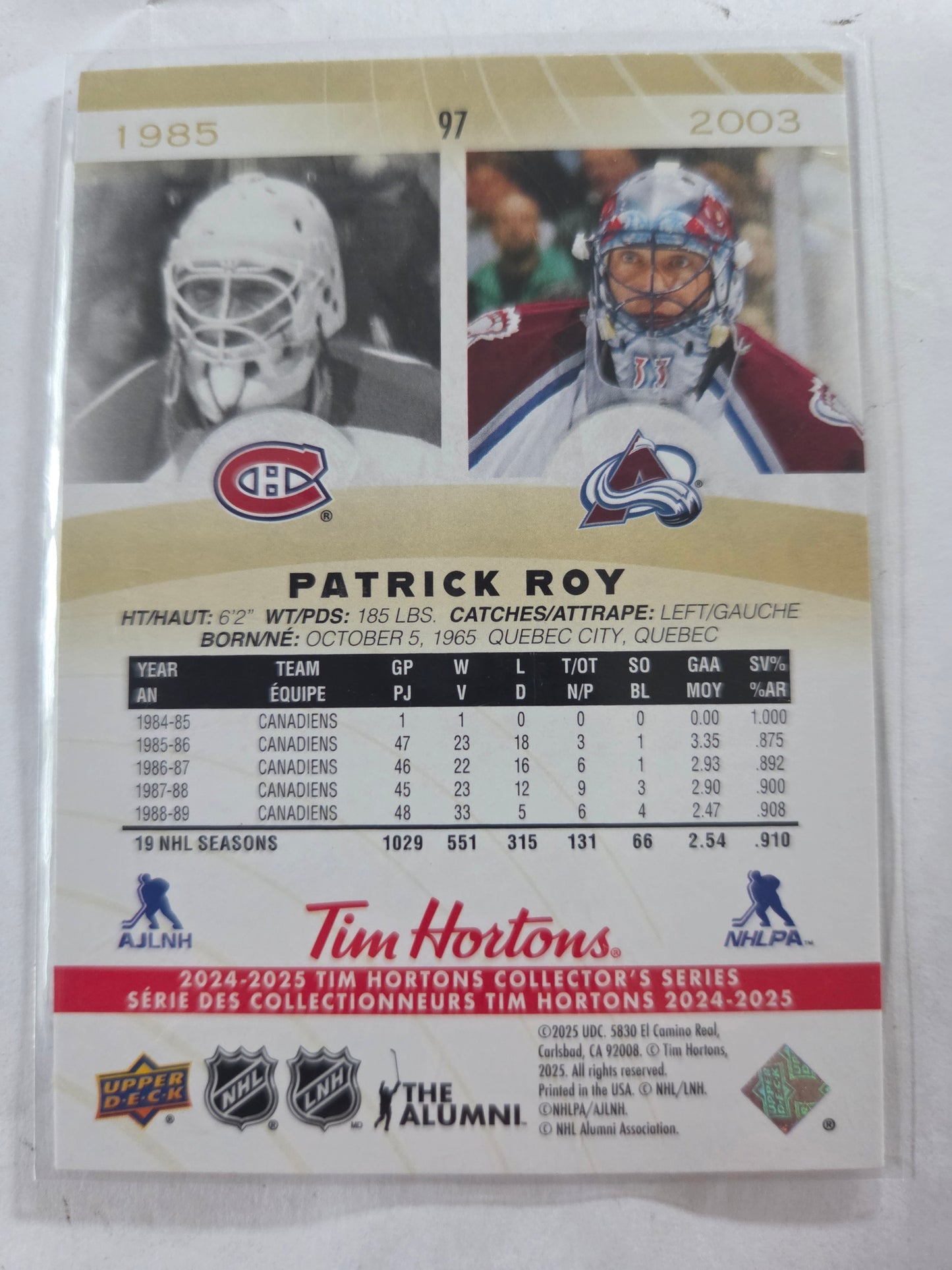 Patrick Roy Upper Deck Tim Hortons #97 [Colorado Avalanche]