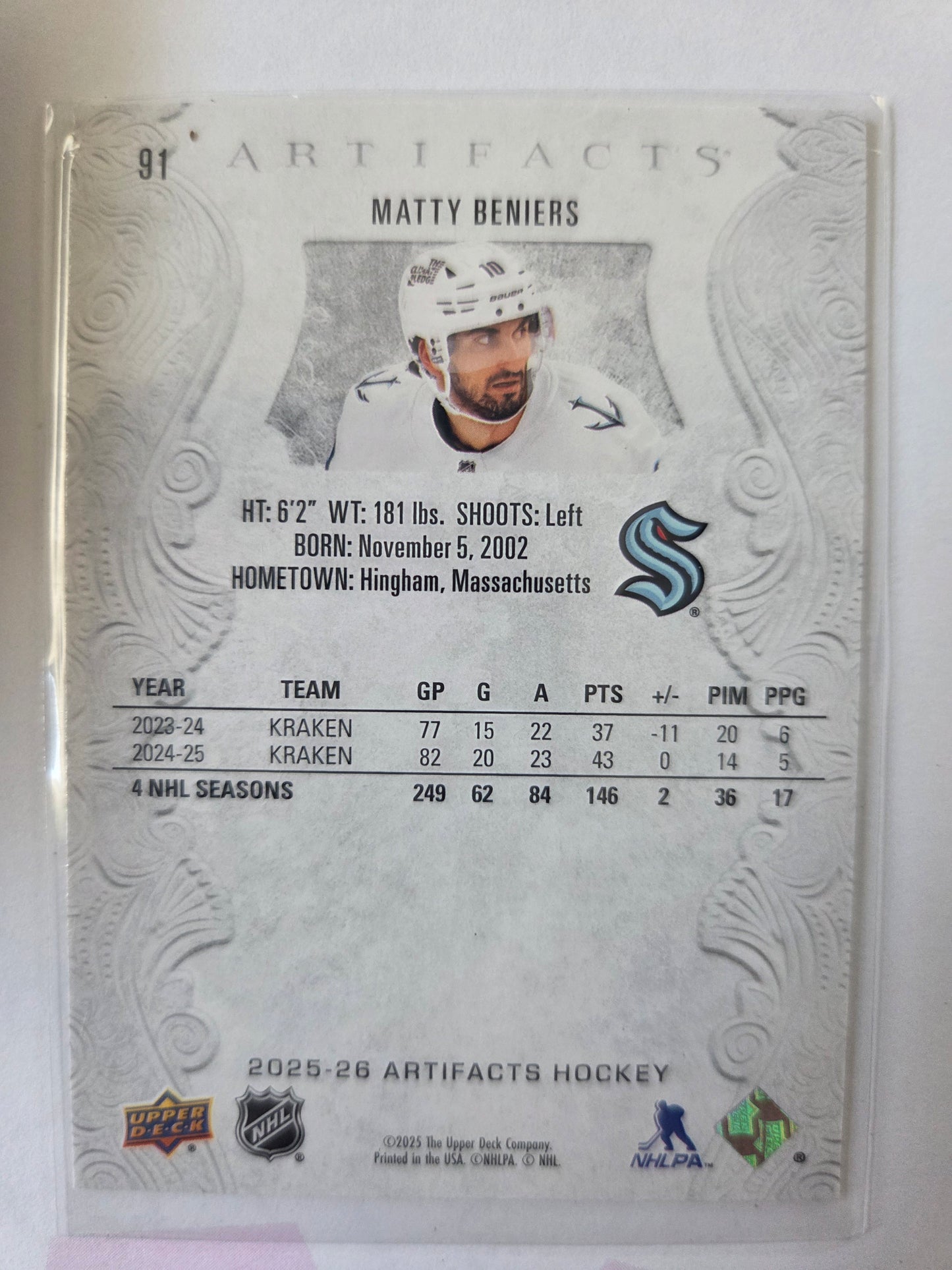 Matty Beniers Upper Deck Artifacts Hockey #91 [Seattle Kraken]