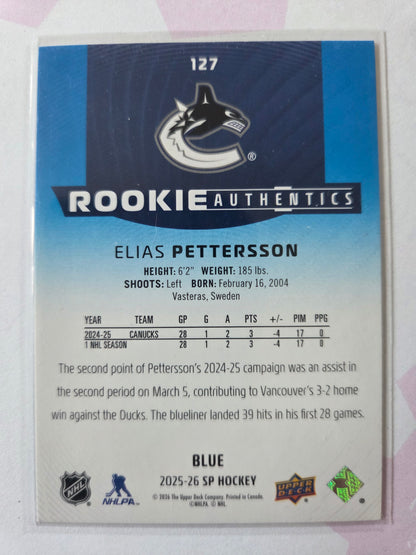 Elias Pettersson Blue SP Hockey Rookie Authentics #127 [Vancouver Canucks]