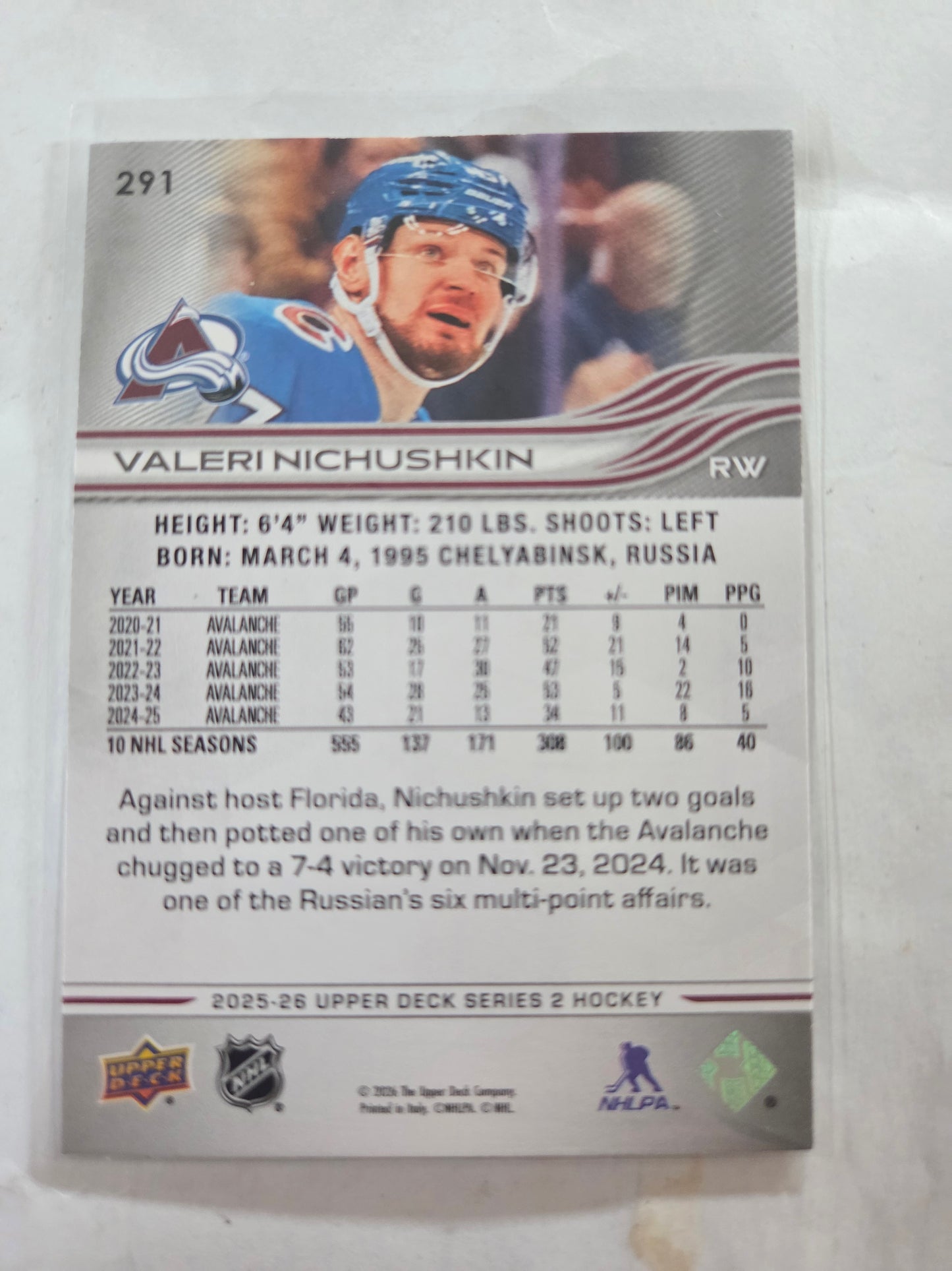 Valeri Nichushkin Upper Deck Series 2 #291 [Colorado Avalanche]