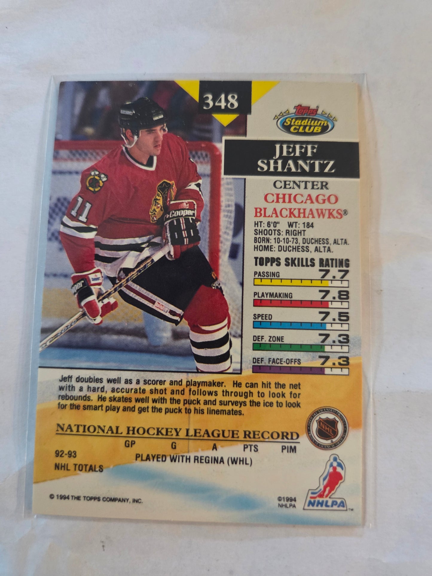 Jeff Shantz Topps Stadium Club NHL Debut #348 [Chicago Blackhawks]