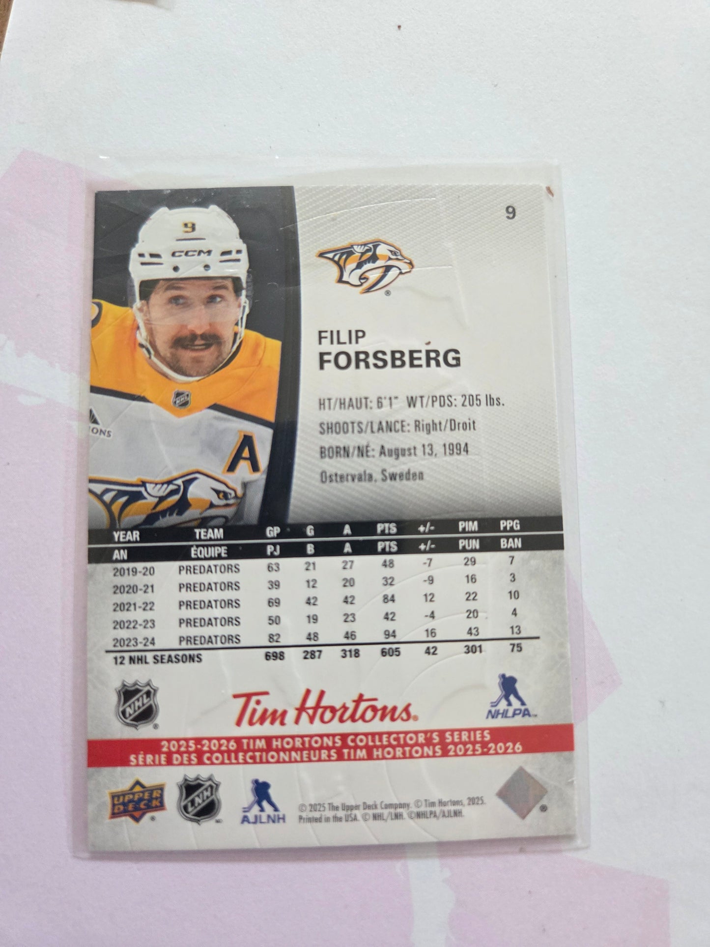 Filip Forsberg Upper Deck Tim Hortons #9 [Nashville Predators]