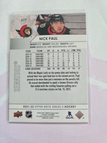 Nick Paul Upper Deck Series 2 #377 [Ottawa Senators]