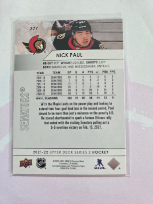 Nick Paul Upper Deck Series 2 #377 [Ottawa Senators]