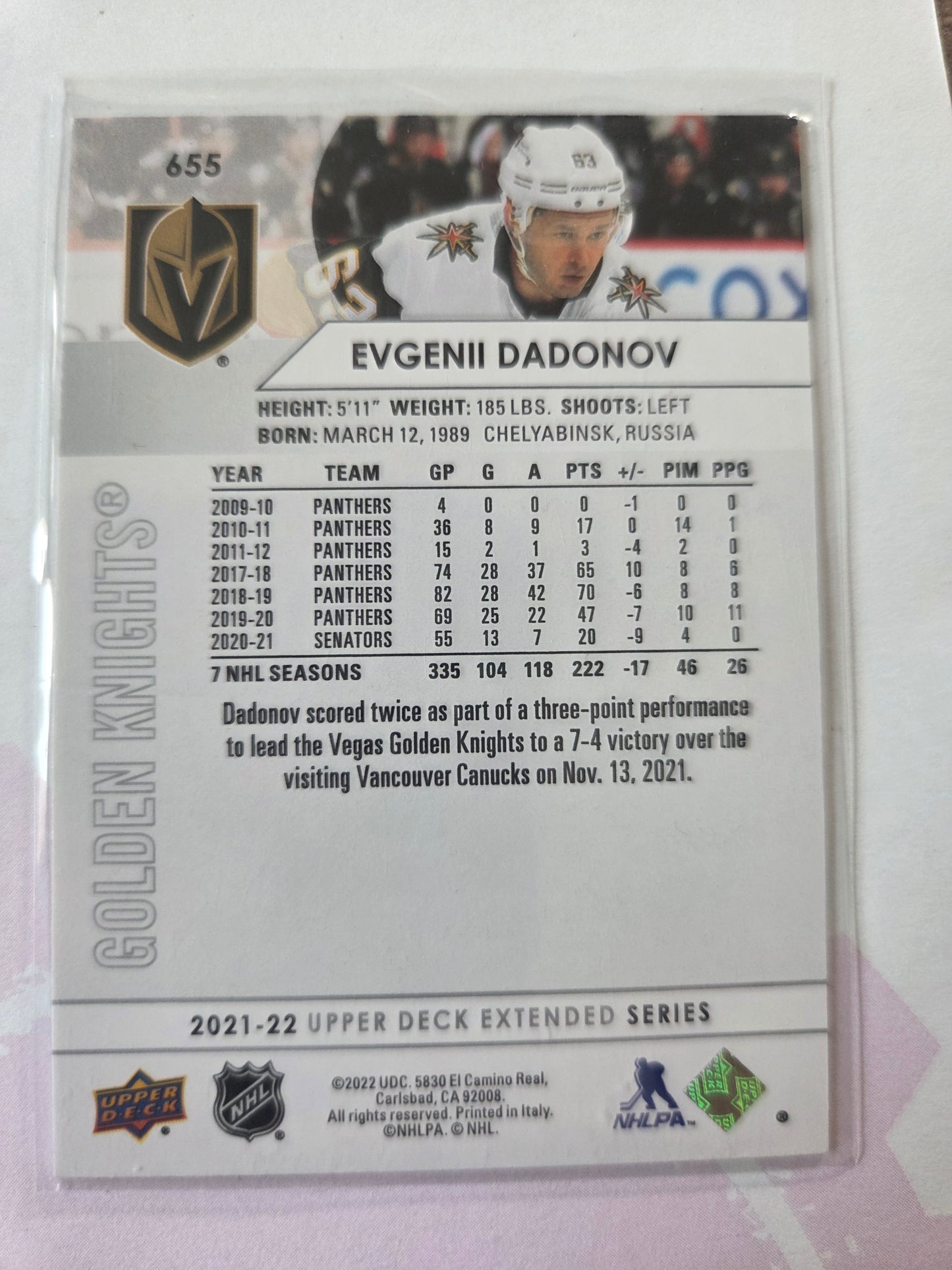 Evgenii Dadonov Upper Deck Extended Series #655 [Las Vegas Golden Knights]