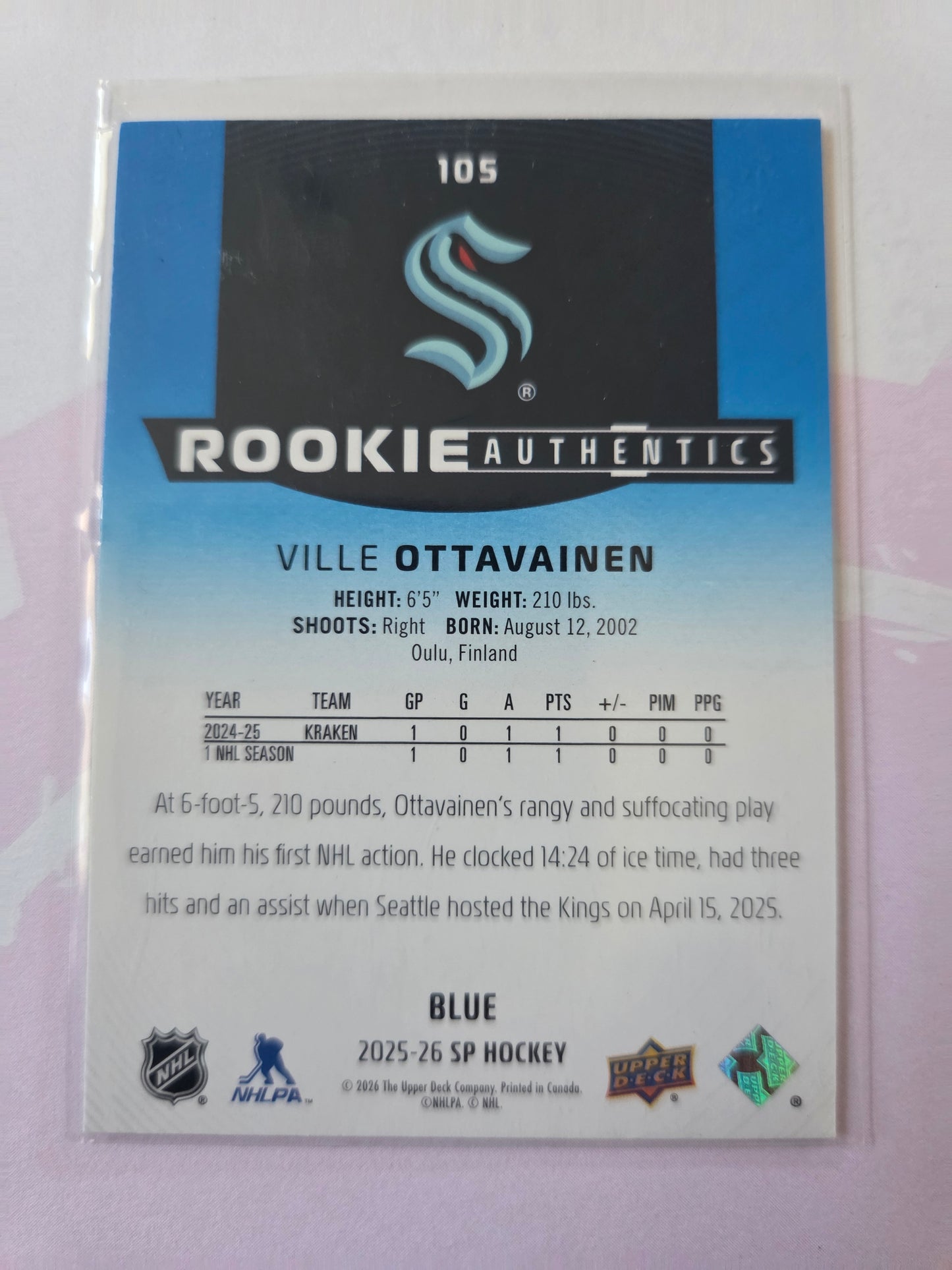 Ville Ottavainen SP Hockey Rookie Authentics #105 [Seattle Kraken]